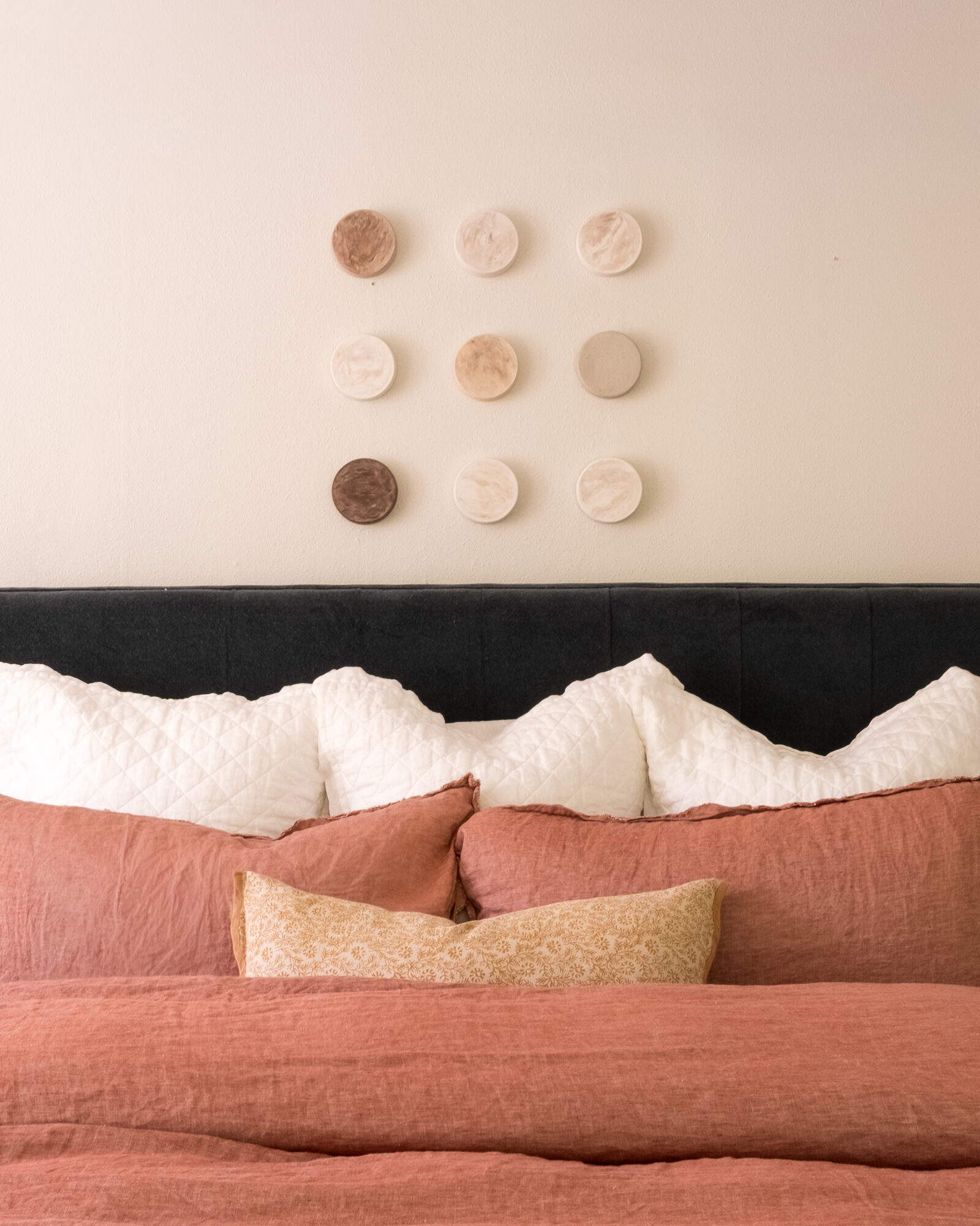New construction bedroom styled from architectural plans to the finished room