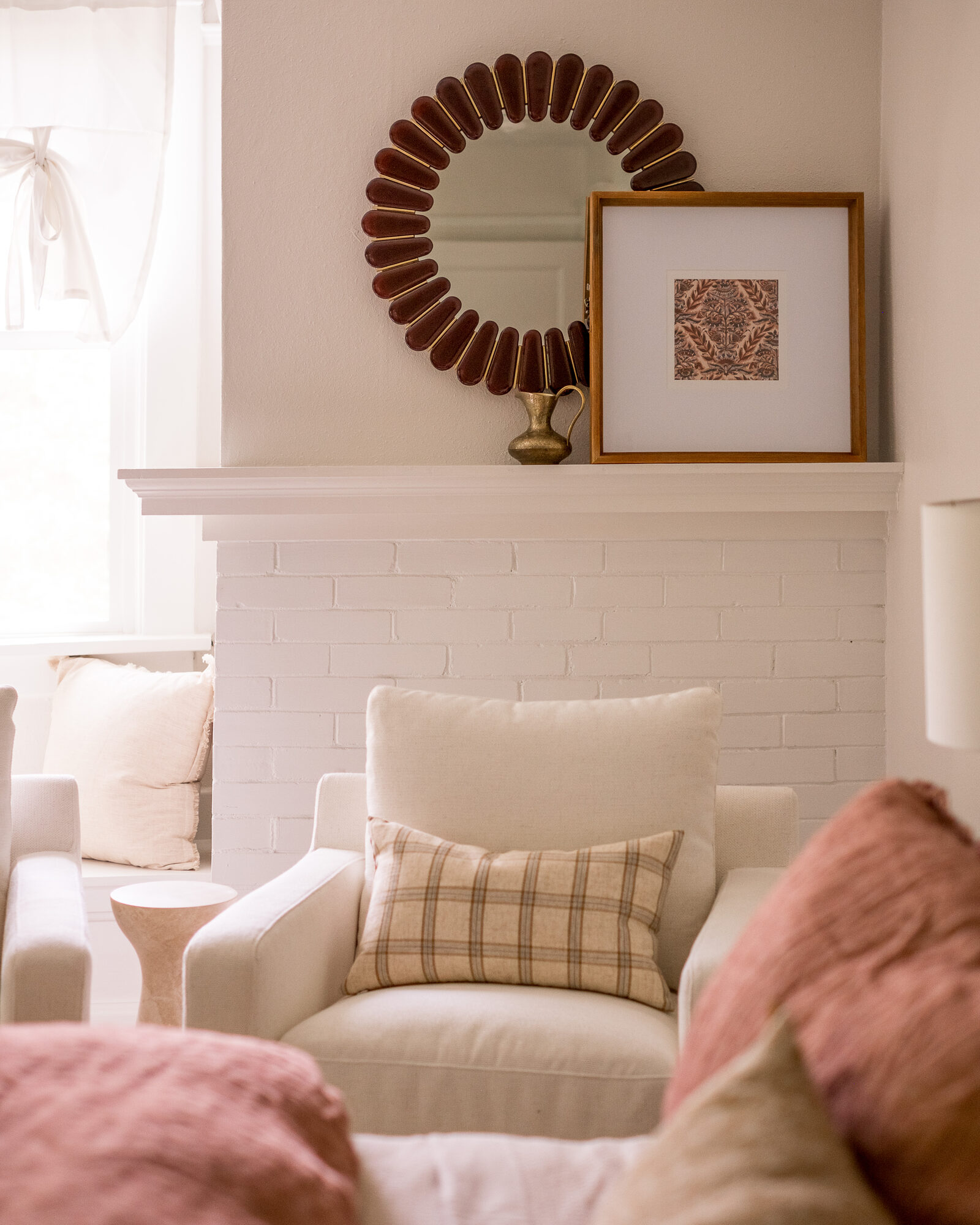 Destination living room styled for an out-of-state client